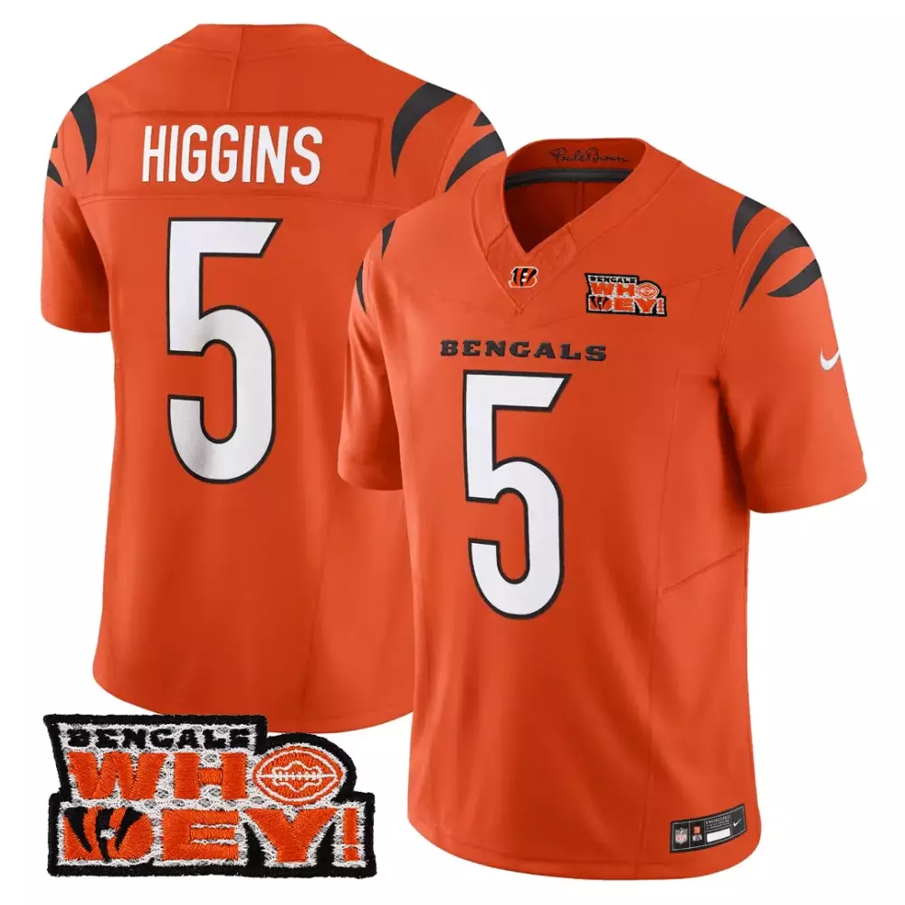 Higgins 5 Cincinnati Bengals 2023 Vapor Jersey | Orange Who Dey Edition | Stitched Fan Gear for Men, Women & Youth