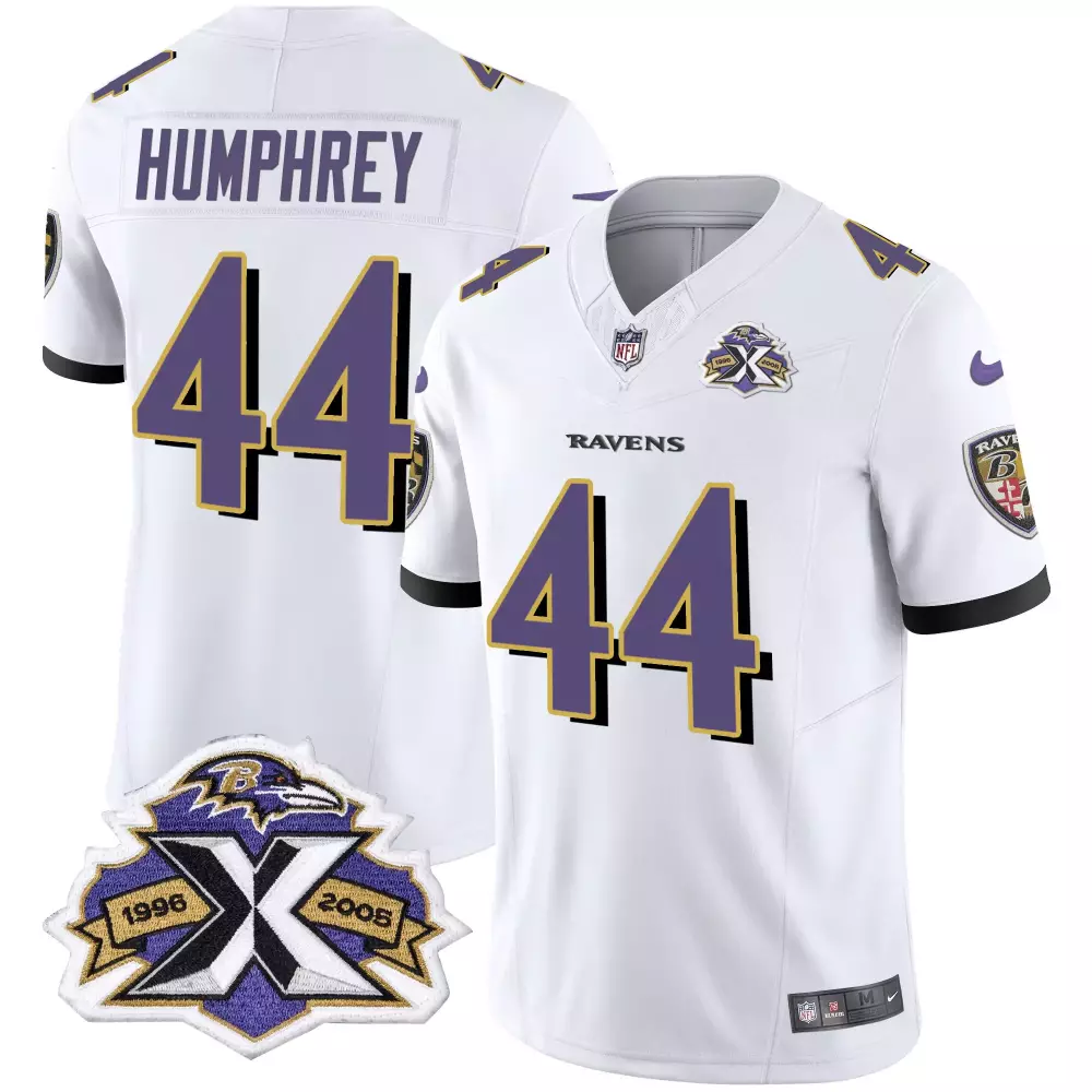 Marlon Humphrey 44 Baltimore Ravens 2005 Stitched Vapor Jersey | White Edition with Patch | For Men, Women & Youth