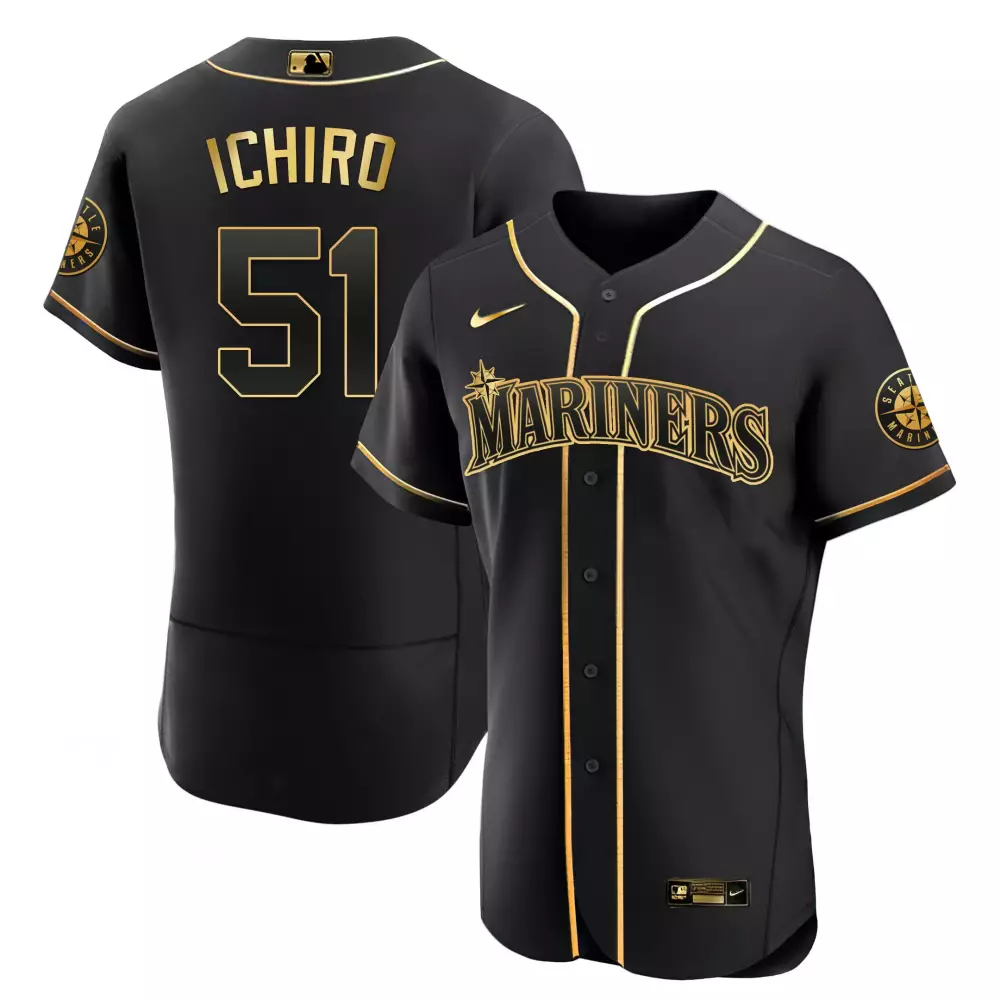 Ichiro 51 Seattle Mariners 2023 Men's All Stitched Vapor Jersey | Black Gold Edition | Fan Gear for Game Day | For Men, Women & Youth