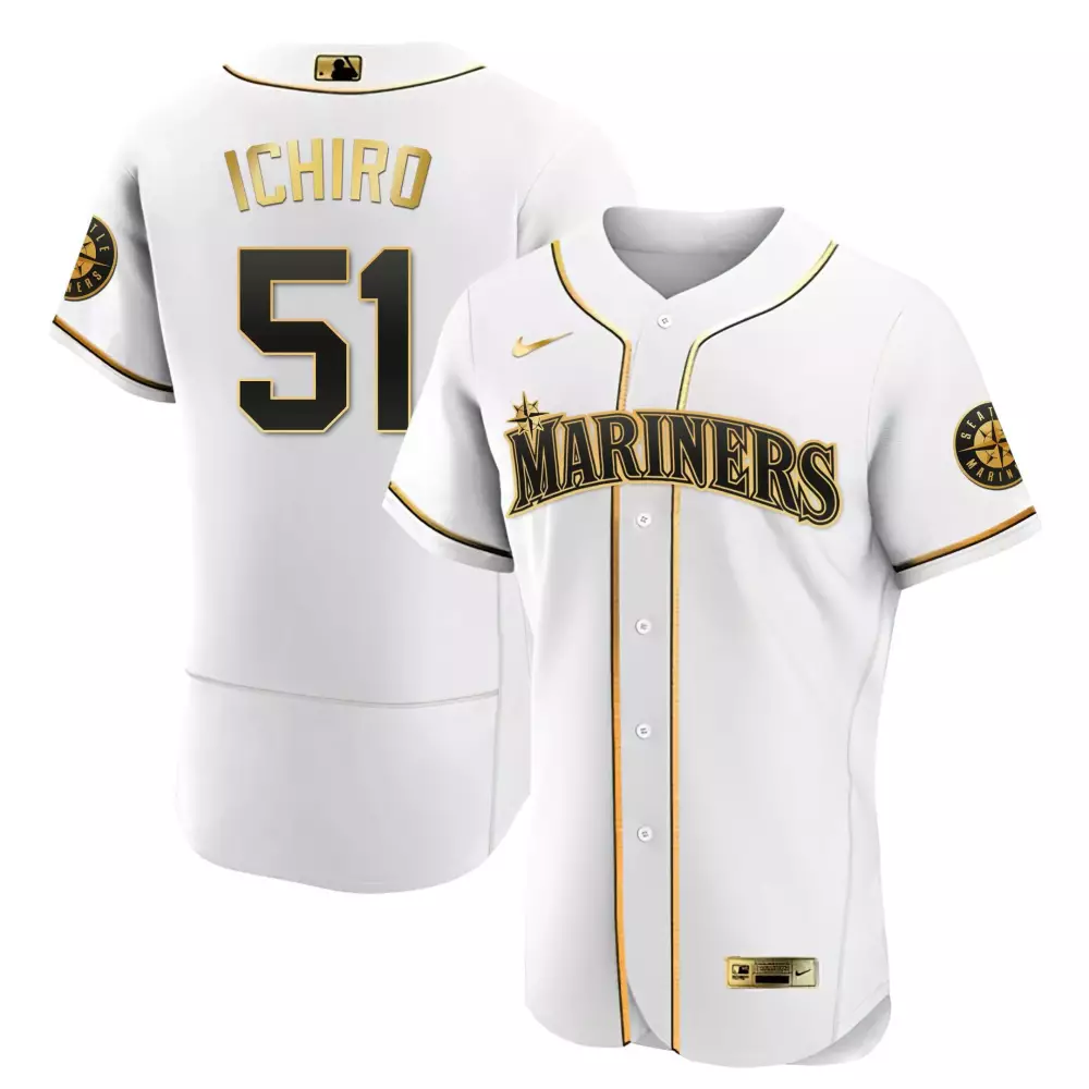 Ichiro Mariners 2023 White Gold Jersey | Stitched Vapor Fan Gear | For Men, Women & Youth