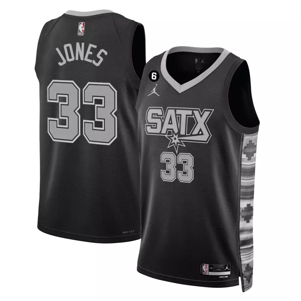 Jones 33 San Antonio Spurs 2023 Black Edition Stitched Vapor Jersey with Patch | Fan Gear for Men, Women & Youth
