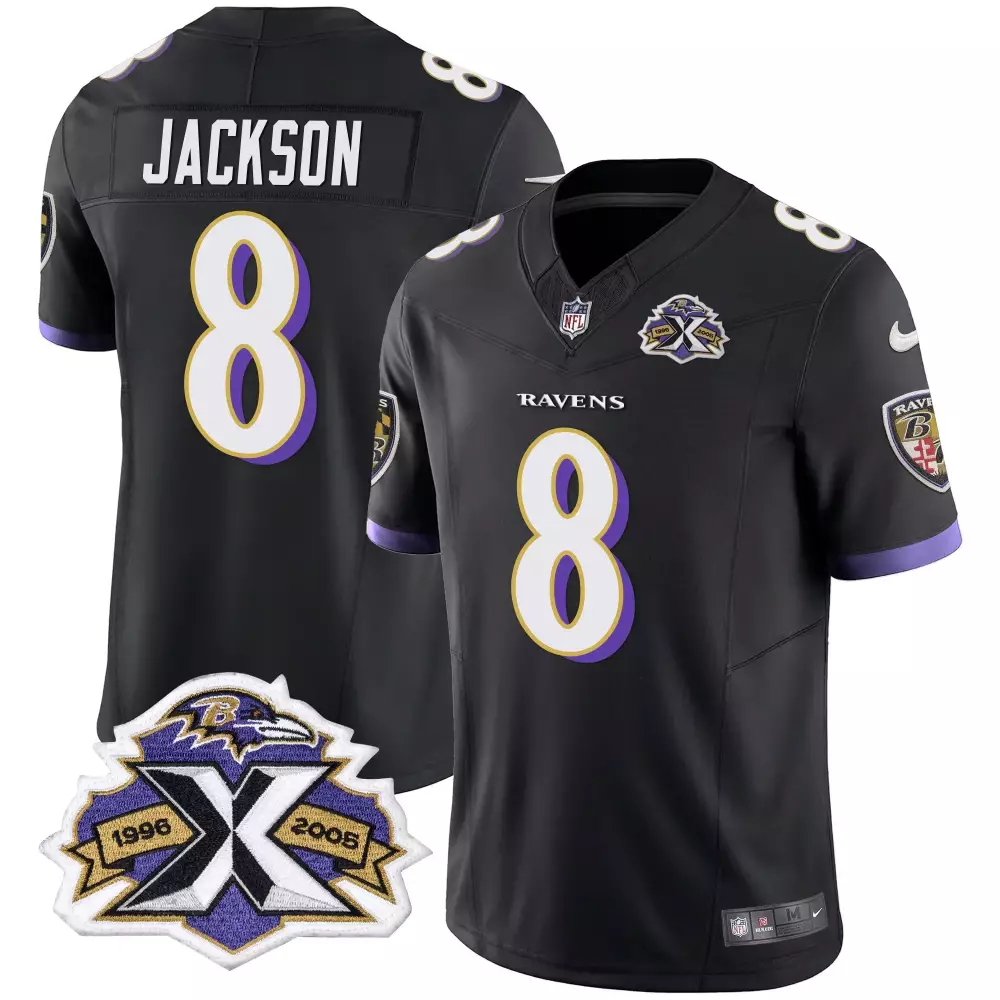 Lamar Jackson 8 Baltimore Ravens 2023 Men's Vapor Jersey | Black XFL Patch Stitched | For Men, Women & Youth