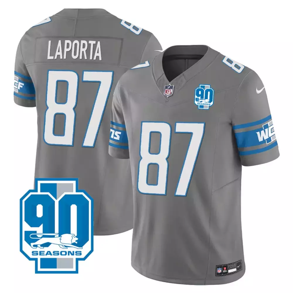 Laporta Detroit Lions 2023 Gray Vapor Jersey | 90 Seasons Edition | Stitched Fan Gear for Men, Women & Youth