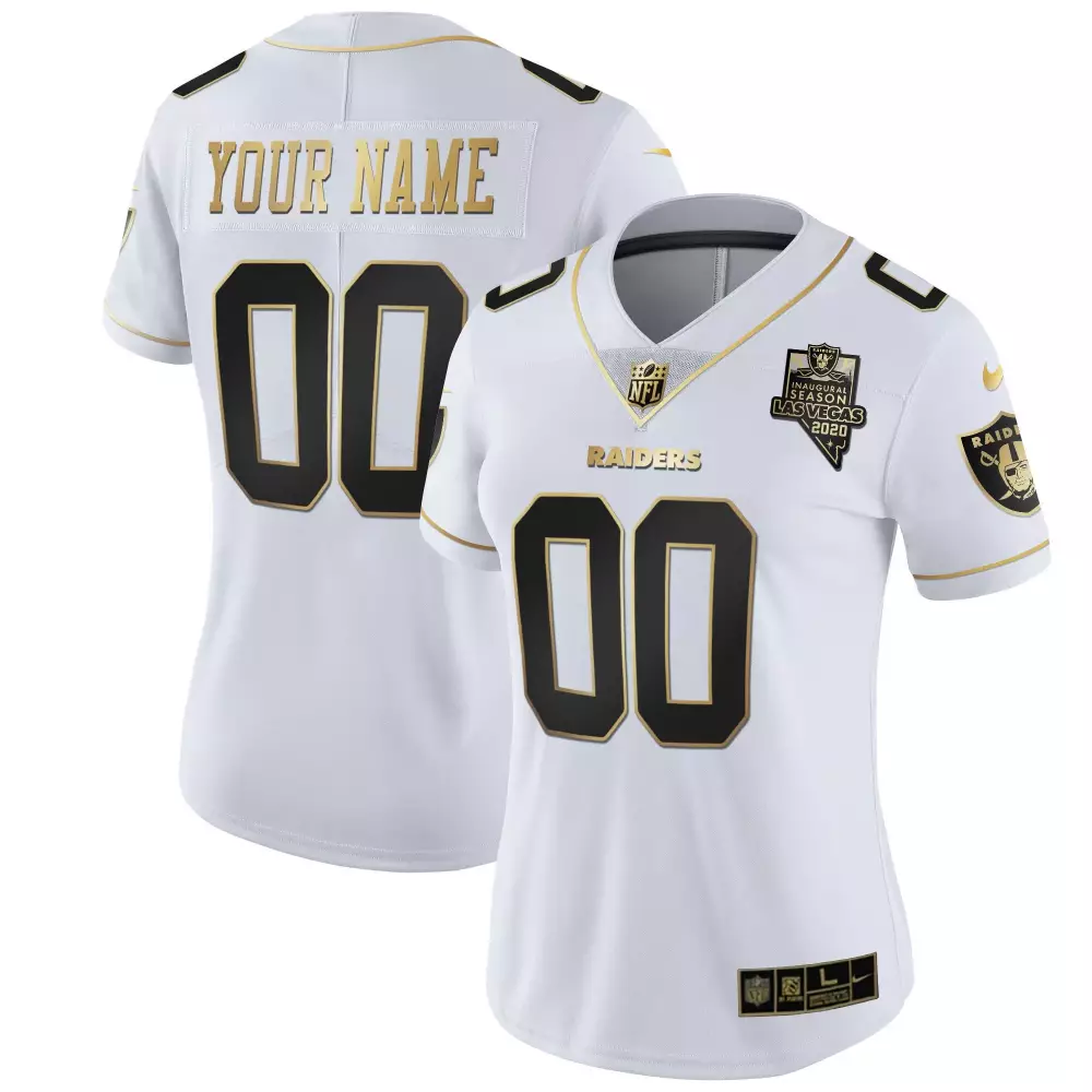 Las Vegas Raiders Women's 2020 00 All Stitched Vapor Jersey | White Gold Inaugural Season | For Women & Youth