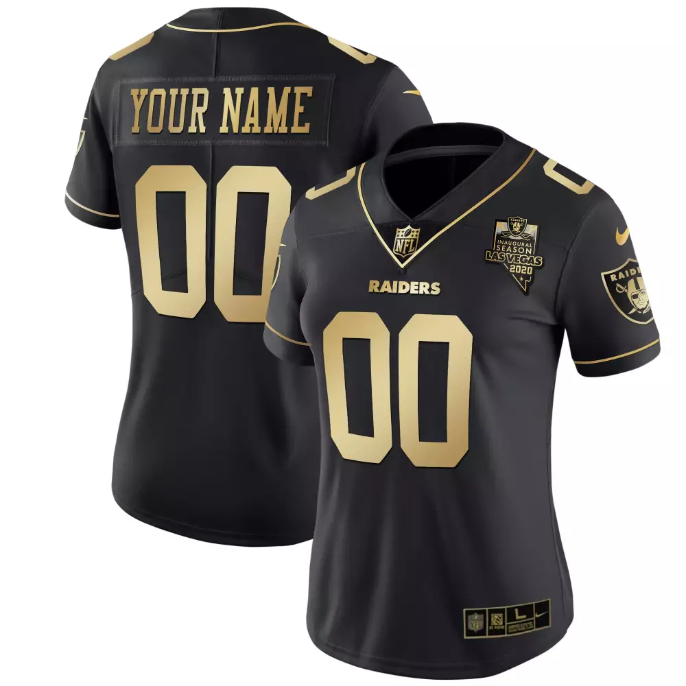 Las Vegas Raiders Women's 2020 All Stitched Vapor Jersey | Your Name 00 Black Gold Edition | For Women & Youth