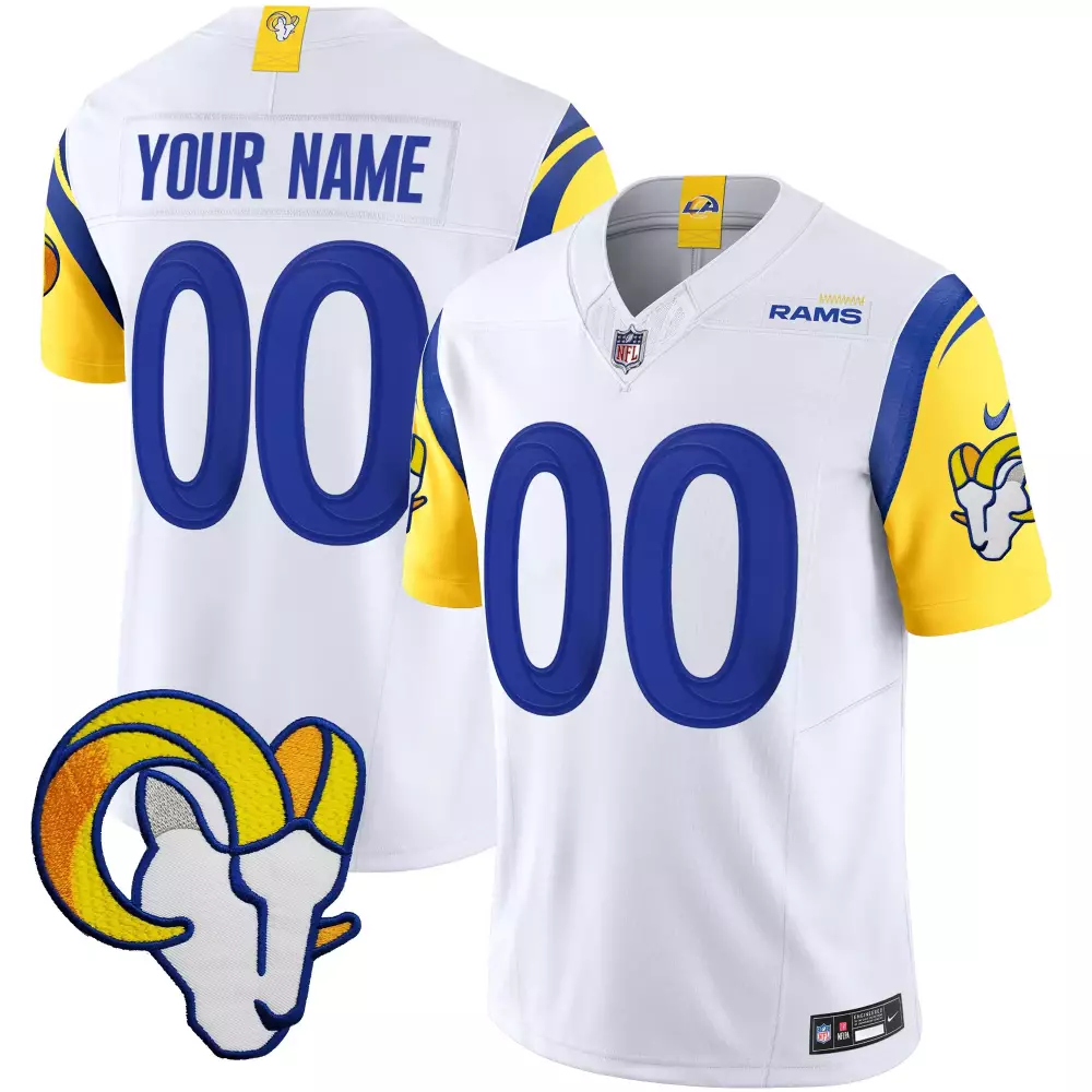 Los Angeles Rams Custom 00 2023 All Stitched Vapor Jersey | White Yellow Edition | Fan Gear for Men, Women & Youth
