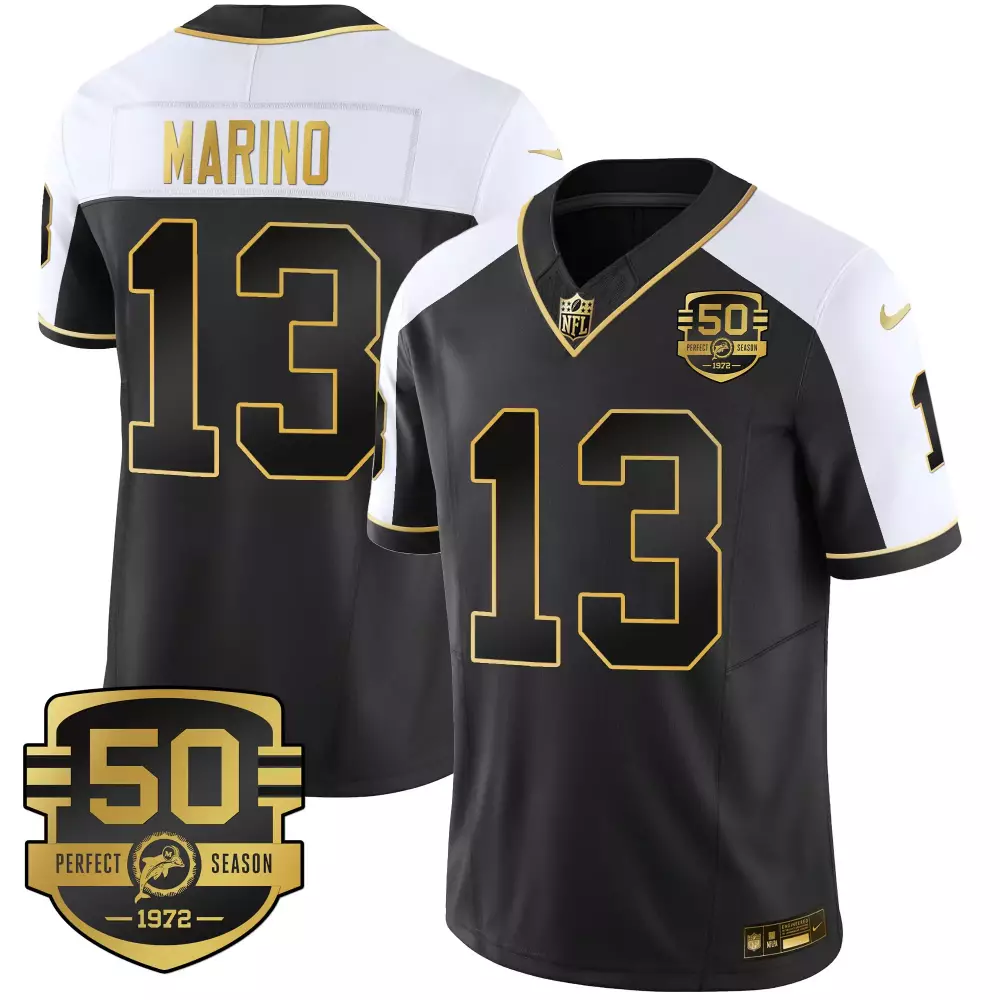 Marino 13 Miami Dolphins 2022 Men's Vapor Jersey | Stitched Black & White 50th Season Edition | For Men, Women & Youth