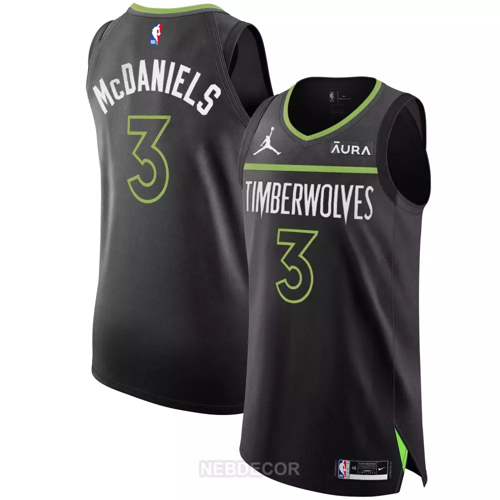 McDaniels 3 Minnesota Timberwolves 2023 All Stitched Vapor Jersey | Black & Green | Game Day Outfit | For Men, Women & Youth