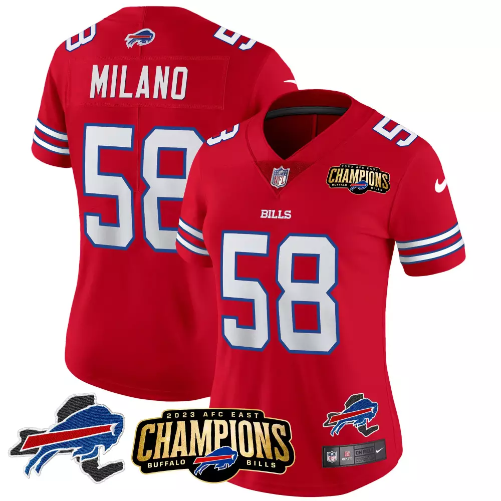 Milano 58 Buffalo Bills 2023 Women's Stitched Vapor Jersey | Champions Edition Red | Game Day Outfit for Fans | For Men, Women & Youth