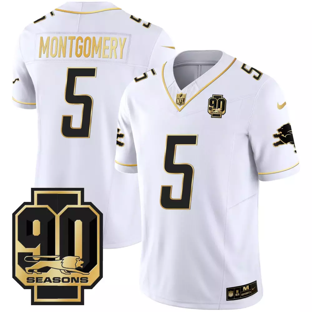 Montgomery 5 Detroit Lions 2023 90 Seasons Edition Jersey | Stitched White Vapor Fan Gear | For Men, Women & Youth