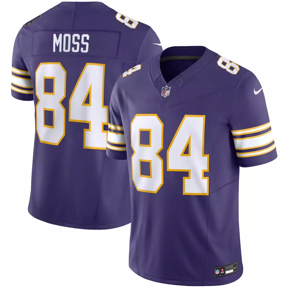 Randy Moss 84 Minnesota Vikings 2023 Purple All Stitched Vapor Jersey | Stylish Game Day Outfit | For Men, Women & Youth