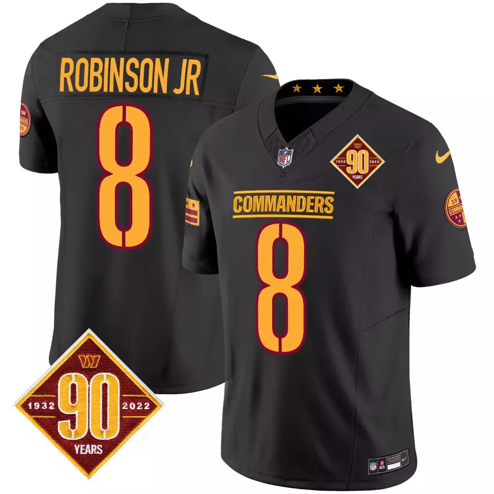 Robinson Jr 8 Washington Commanders 2022 Black Vapor Jersey | 90 Years Edition | Stitched Fan Gear | For Men, Women & Youth