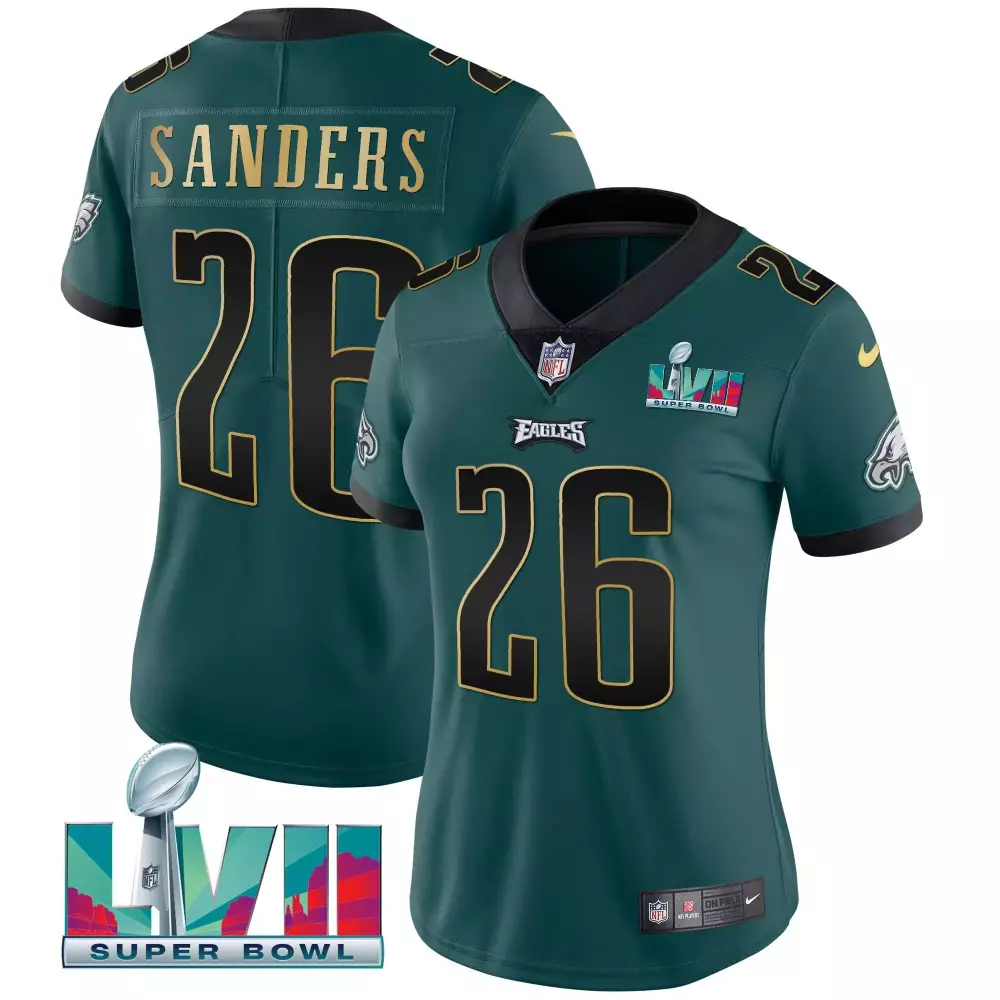 Sanders 26 Philadelphia Eagles 2023 Super Bowl Edition Jersey | All Stitched | Women's Fan Gear | For Men, Women & Youth