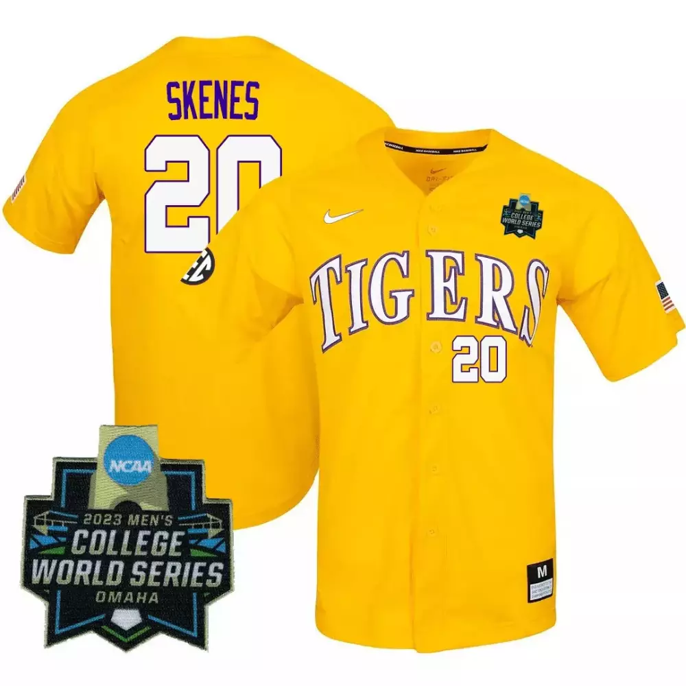 Skenes 20 LSU Tigers Men's Purple Stitched Baseball Jersey | 2023 College World Series | For Men, Women & Youth