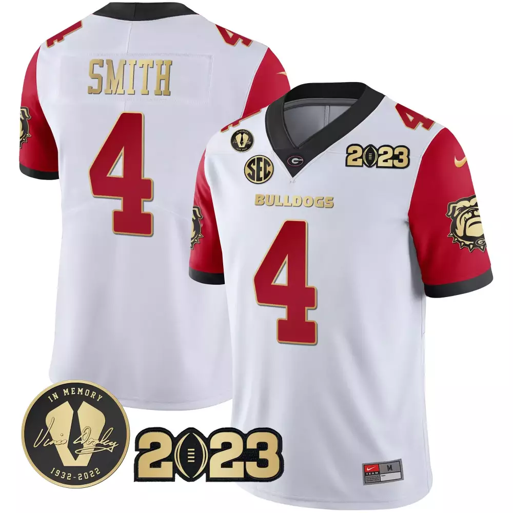 Smith 4 Georgia Bulldogs 2023 Red Jersey | All Stitched Vapor Style | In Memory Patch Fan Gear for Men, Women & Youth