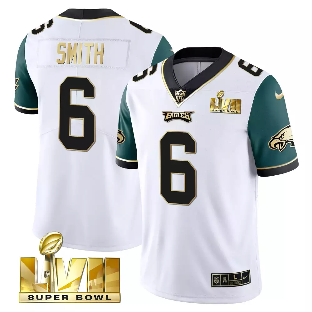 Smith 6 Philadelphia Eagles 2023 Stitched Vapor Jersey | Super Bowl Edition White | Limited Edition Fan Gear | For Men, Women & Youth