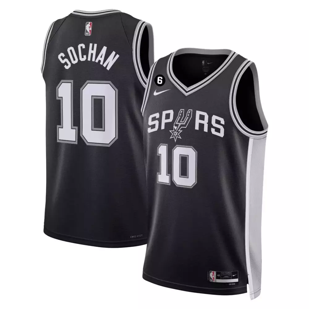 Sochan 10 San Antonio Spurs 2023 Stitched Vapor Jersey | Black and Gray Fan Gear | For Men, Women & Youth