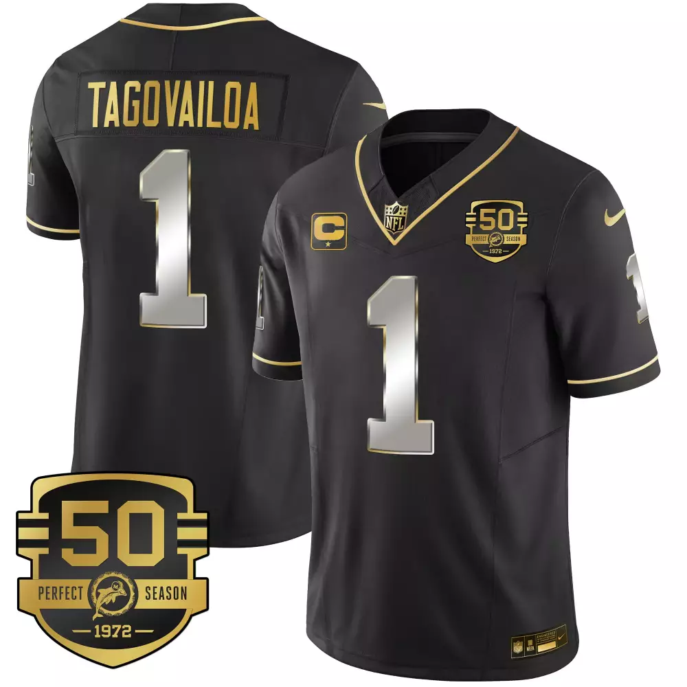 Tagovailoa 1 Miami Dolphins 2022 Black Vapor Jersey | 50th Anniversary Edition | For Men, Women & Youth