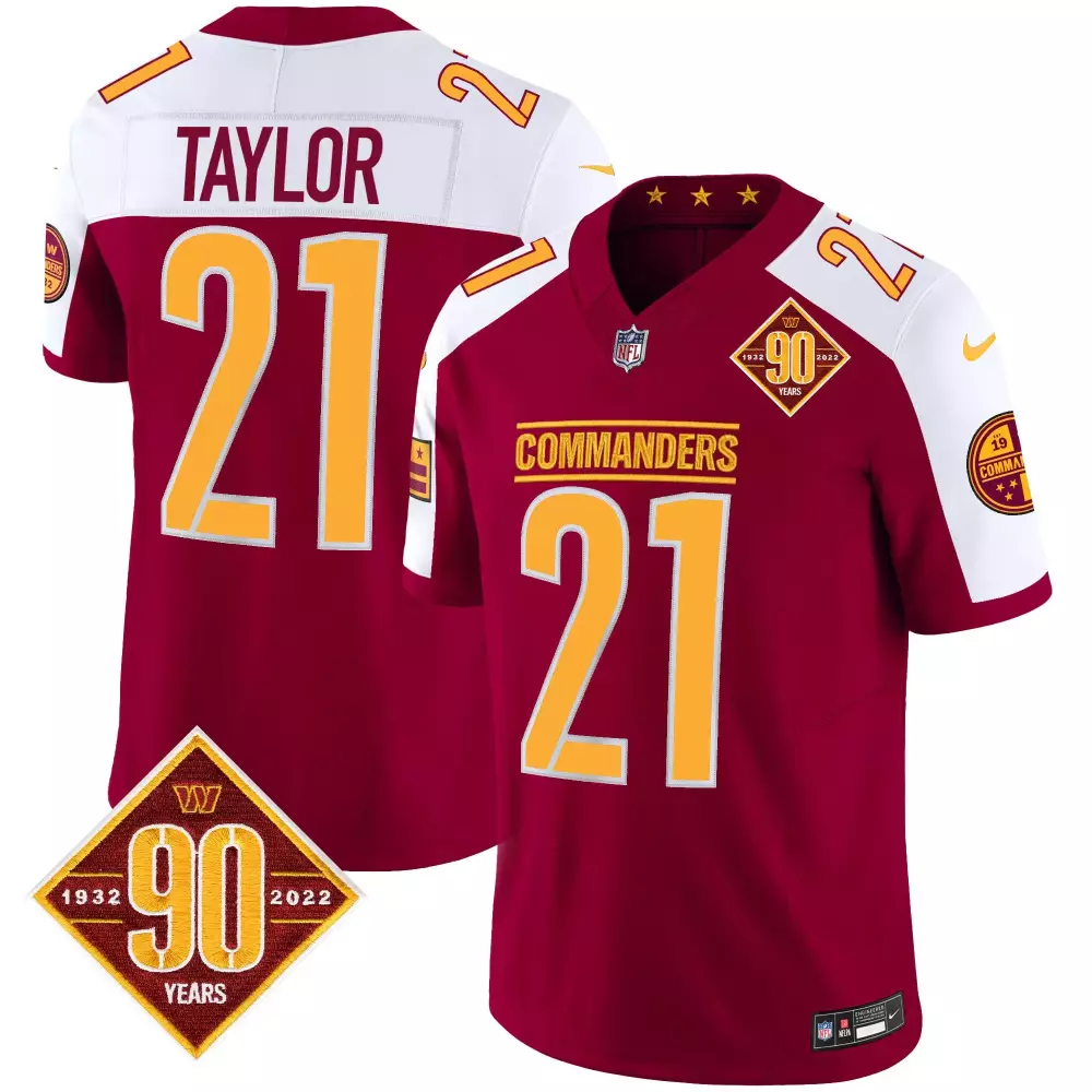 Taylor 21 Washington Commanders 2022 Men's All Stitched Vapor Jersey | Burgundy 90 Years Edition | Fan Gear for Men