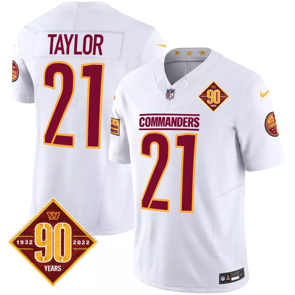 Taylor 21 Washington Commanders 2022 Stitched Vapor Jersey | White 90th Anniversary | Limited Edition Fan Gear | For Men, Women & Youth