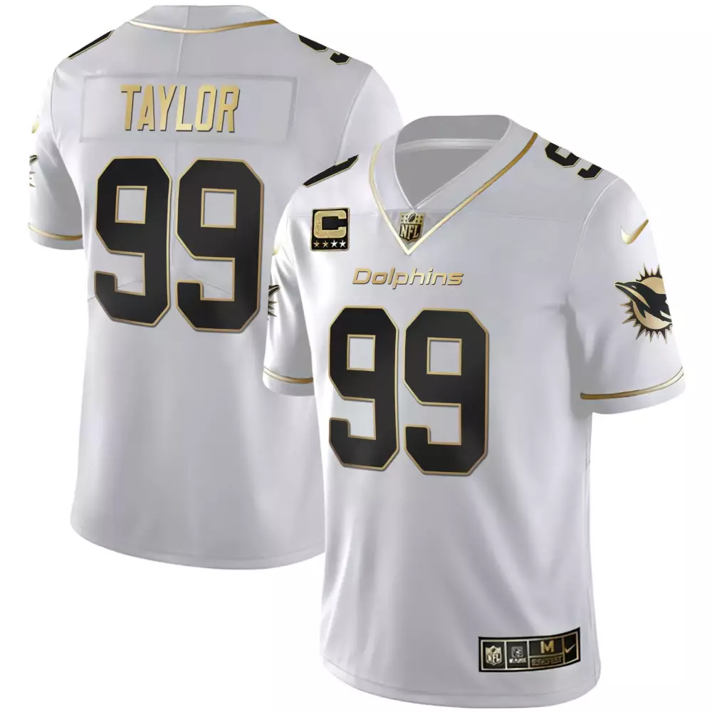Taylor 99 Miami Dolphins 2023 Men's Vapor Jersey | White Gold Edition | All Stitched Fan Gear | For Men, Women & Youth