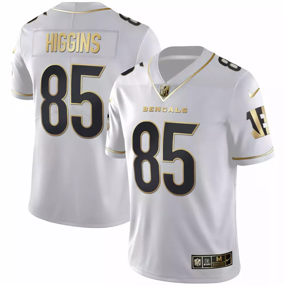 Tee Higgins 85 Cincinnati Bengals 2023 Stitched Vapor Jersey | White & Gold | Fan Gear for Men, Women & Youth