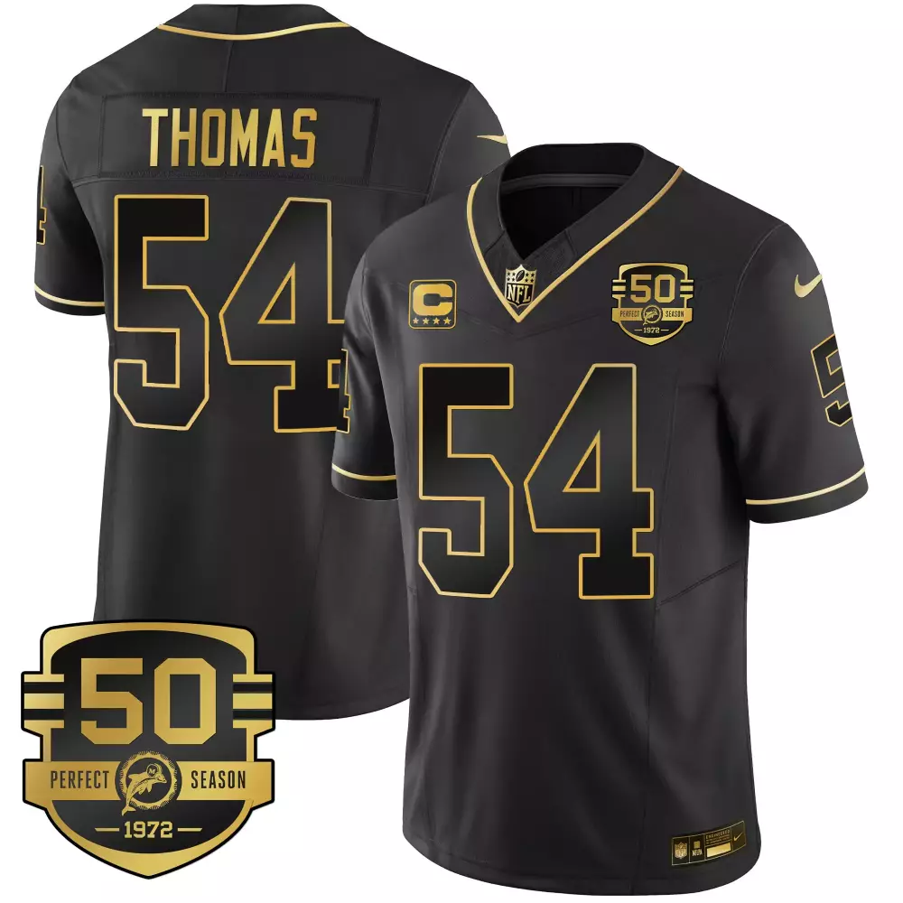 Thomas 54 Miami Dolphins 2022 Black Vapor Jersey | 50th Season Edition | Stitched Fan Gear | For Men, Women & Youth