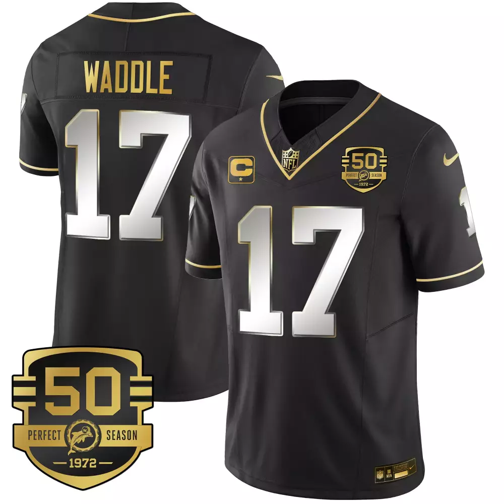 Waddle 17 Miami Dolphins 2022 Men's Black Vapor Jersey | 50th Patch | All Stitched | For Men, Women & Youth