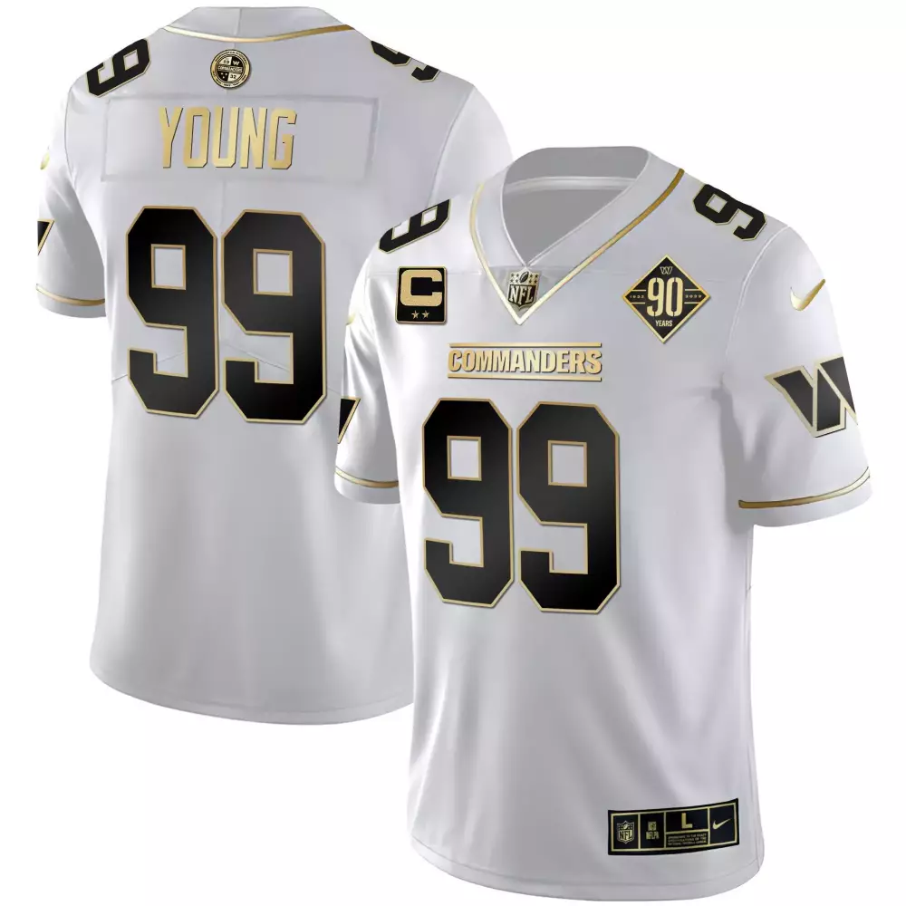 Young 99 Washington Commanders 2023 White Vapor Jersey | 90th Anniversary Edition Fan Gear | For Men, Women & Youth