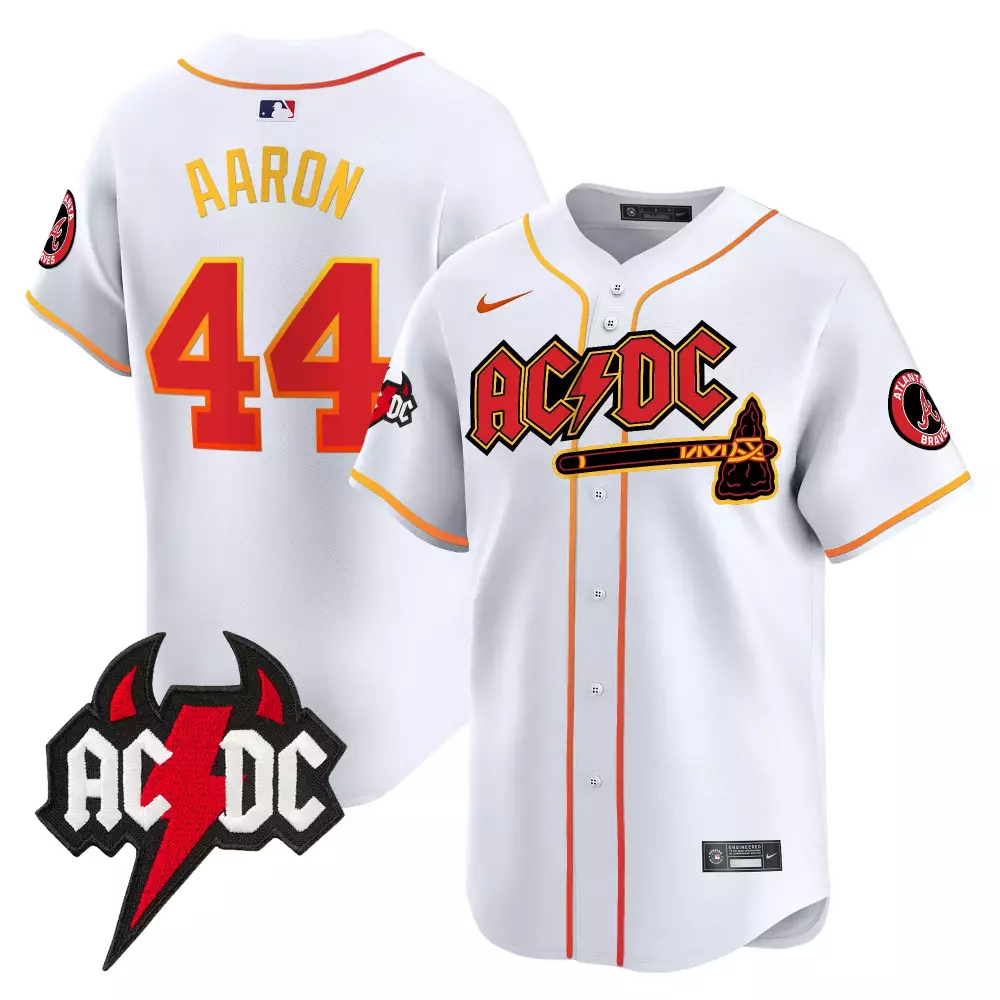 Aaron 44 Atlanta Braves 2023 Men's All Stitched Vapor Jersey | AC DC Edition White | Fan Gear for Men