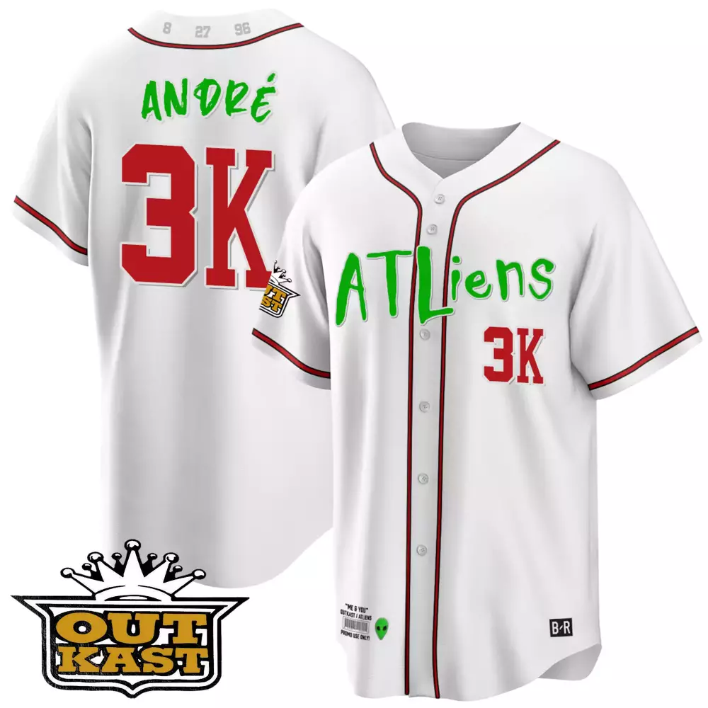 Andr 3K Atlien 1996 Stitched Vapor Jersey | Outkast Edition in White, Red & Green | Limited Edition Fan Gear | For Men, Women & Youth