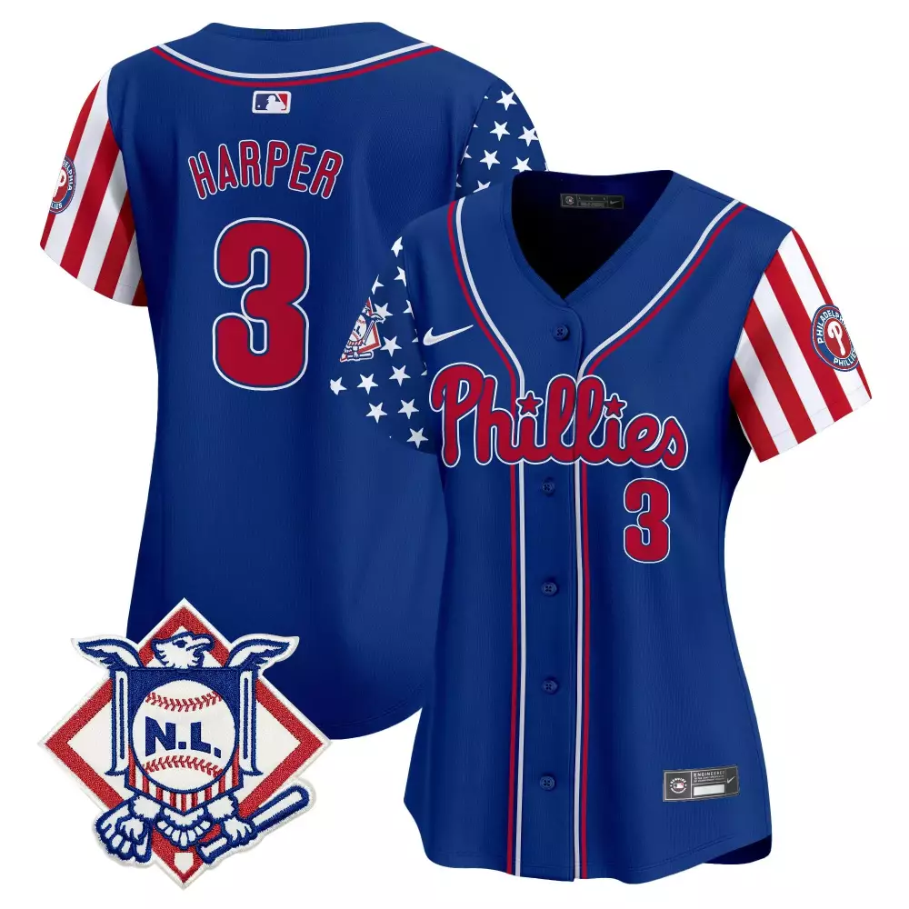 Custom Philadelphia Phillies Stars  Stars and Stripes MLB Bryce Harper 3 2023 All Stitched Vapor Baseball Jersey – Royal Blue