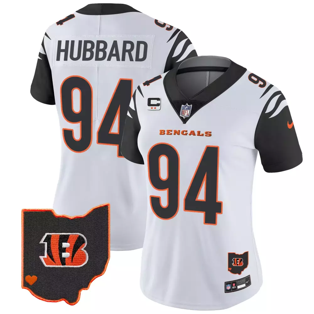 Hubbard 94 Cincinnati Bengals 2023 Women's Stitched Vapor Jersey | White Ohio Patch | Limited Edition Fan Gear | For Men, Women & Youth