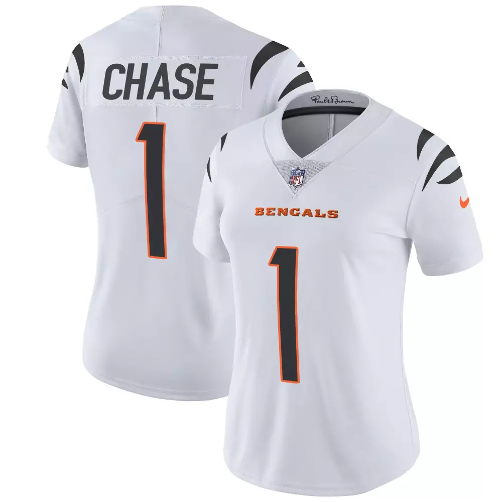 Ja Marr Chase 1 Cincinnati Bengals 2023 Women's All Stitched Vapor Jersey | White | For Women