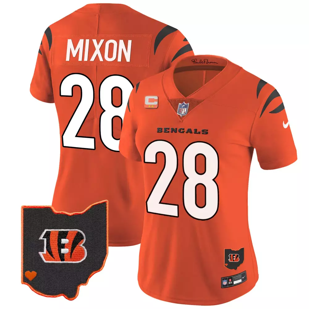 Joe Mixon 28 Cincinnati Bengals 2023 Women's Vapor Jersey | White Ohio Patch Stitched Style | Fan Gear for Women & Youth