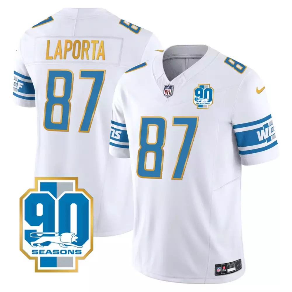 Laporta Detroit Lions 2023 Stitched Vapor Jersey | 90 Seasons Edition White | Limited Edition Fan Gear | For Men, Women & Youth
