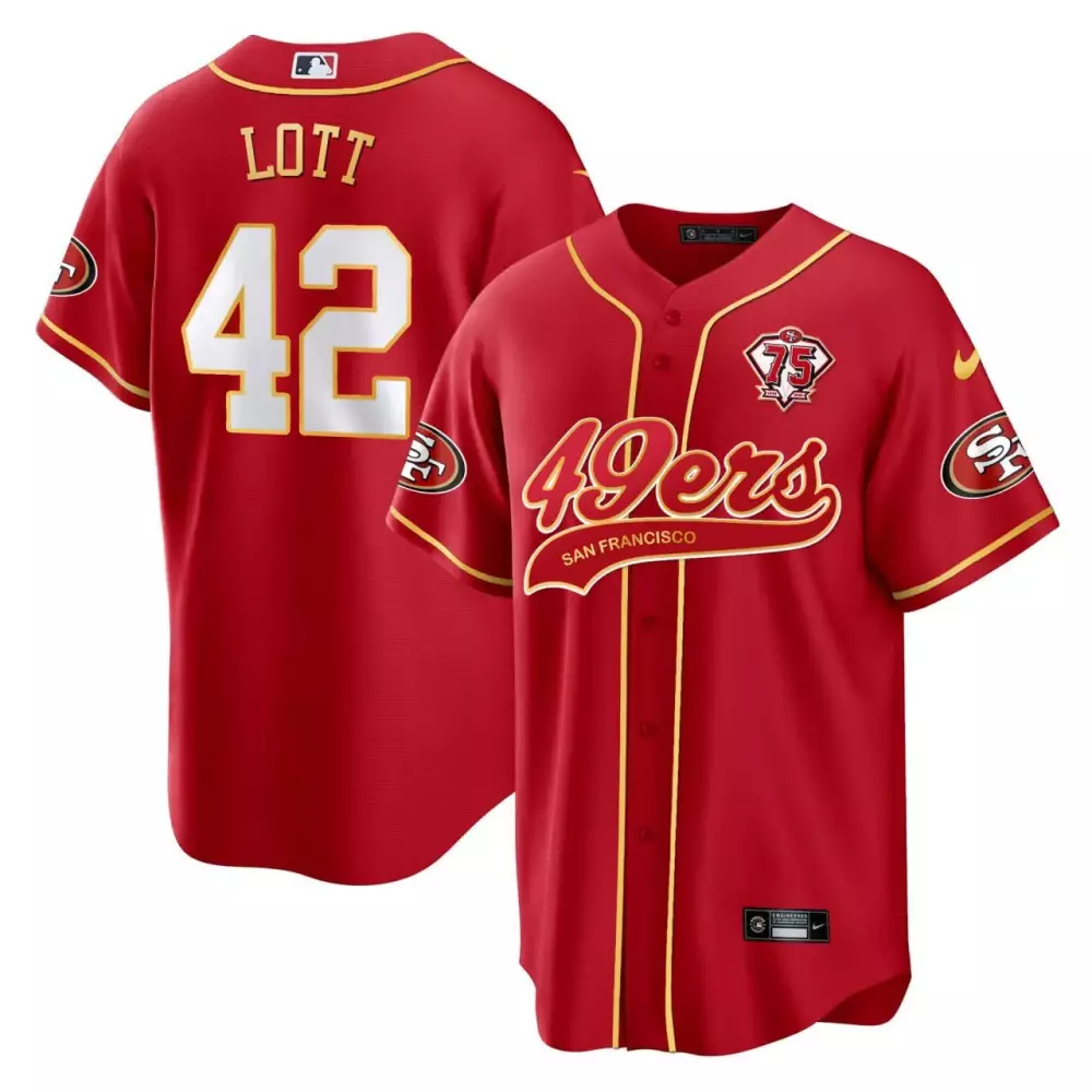 Lott 42 San Francisco 49ers 2023 All Stitched Vapor Jersey | Red 75th Anniversary Edition | Replica Fan Gear for Men, Women & Youth