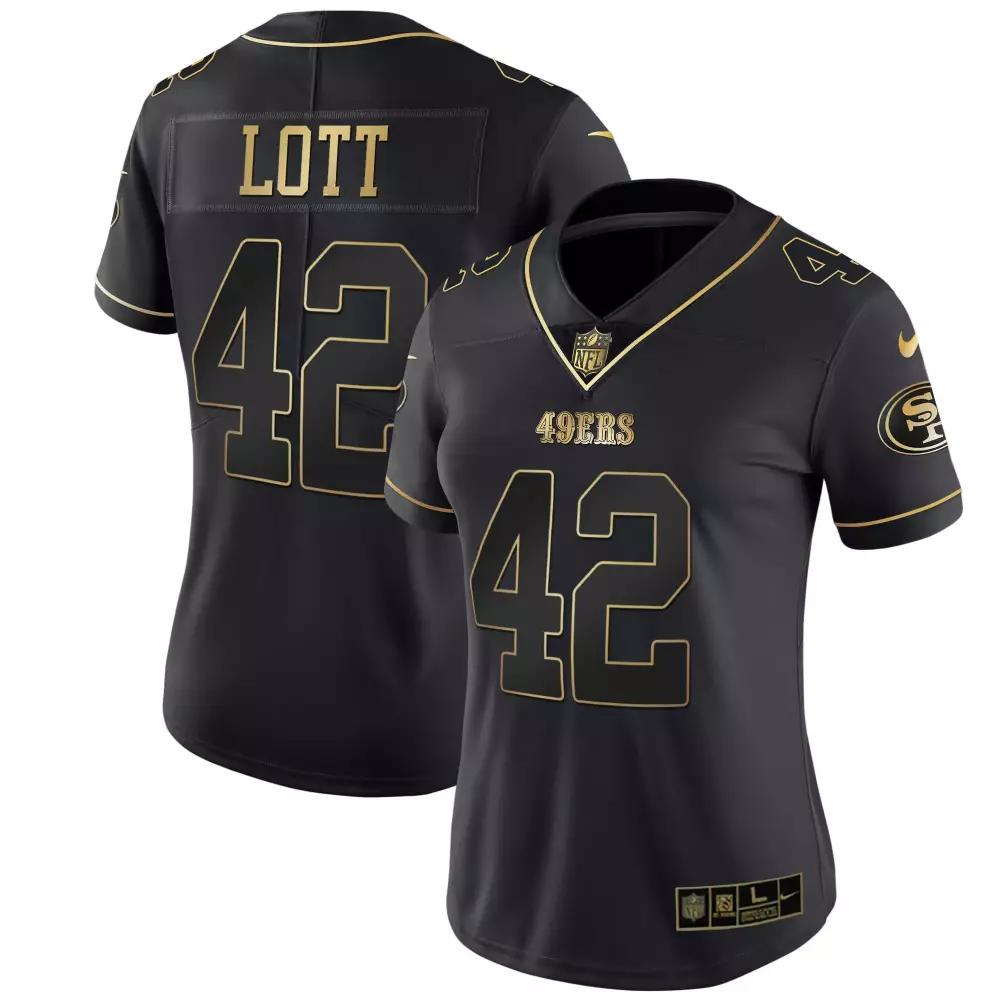 Lott 42 San Francisco 49ers 2023 Women's Black Gold Edition Jersey | All Stitched | Limited Edition Fan Gear | For Men, Women & Youth