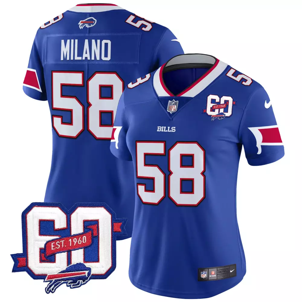 Milano 58 Buffalo Bills 2023 Women's Stitched Vapor Jersey | Blue Champions Edition | Game Day Outfit for Women & Youth