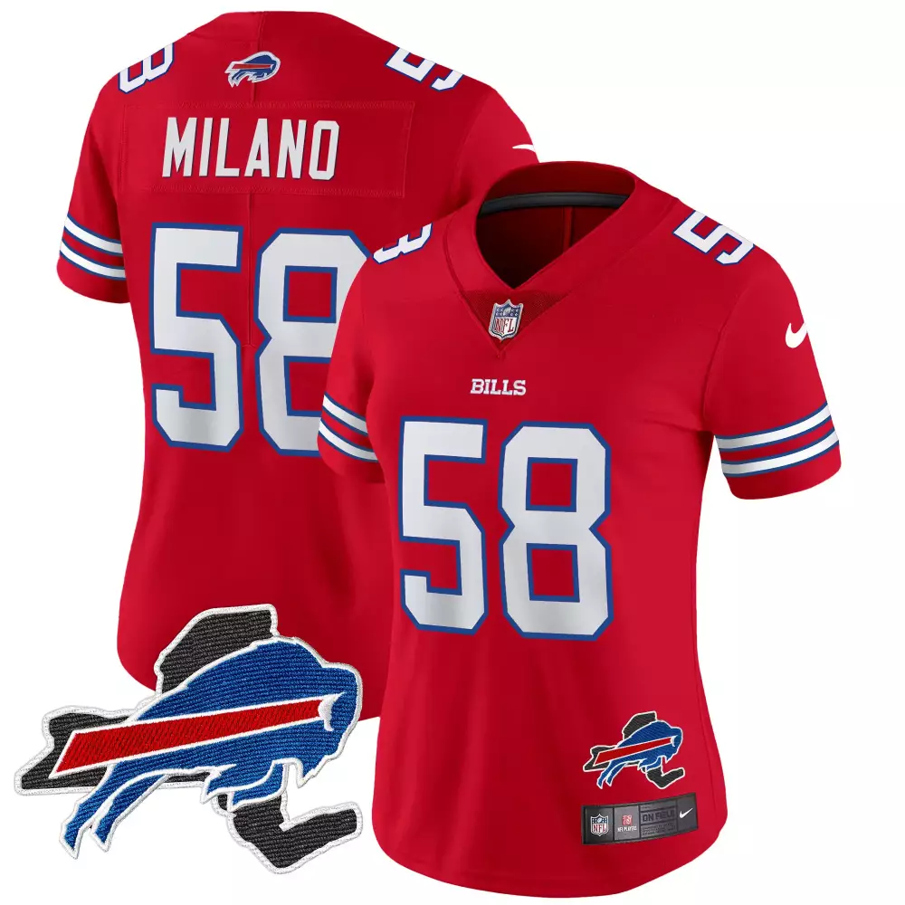 Milano 58 Buffalo Bills 2023 Women's Stitched Vapor Jersey | Red with Patch | Limited Edition Fan Gear | For Men, Women & Youth
