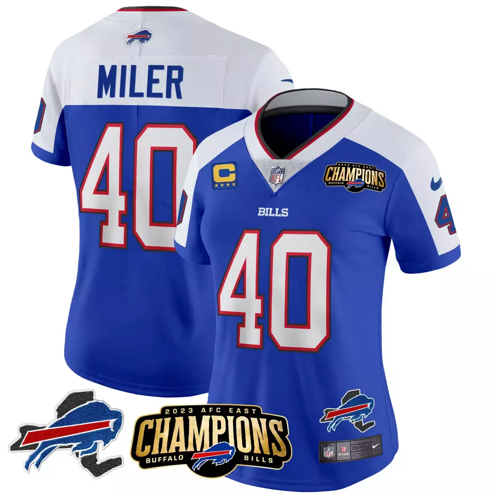 Miler 40 Buffalo Bills 2023 Women's Stitched Vapor Jersey | Blue Champions Edition | Limited Edition Fan Gear | For Men, Women & Youth