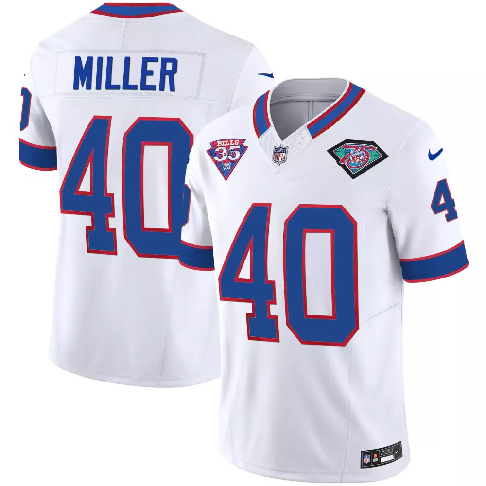 Miller 40 Buffalo Bills 2022 Men's All Stitched Vapor Jersey | White 35th Anniversary Edition | Fan Gear for Game Day | For Men, Women & Youth
