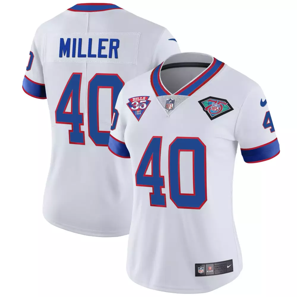 Miller 40 Buffalo Bills 2022 Women's Stitched Vapor Jersey | White 35th Anniversary Edition | Limited Edition Fan Gear | For Women & Youth