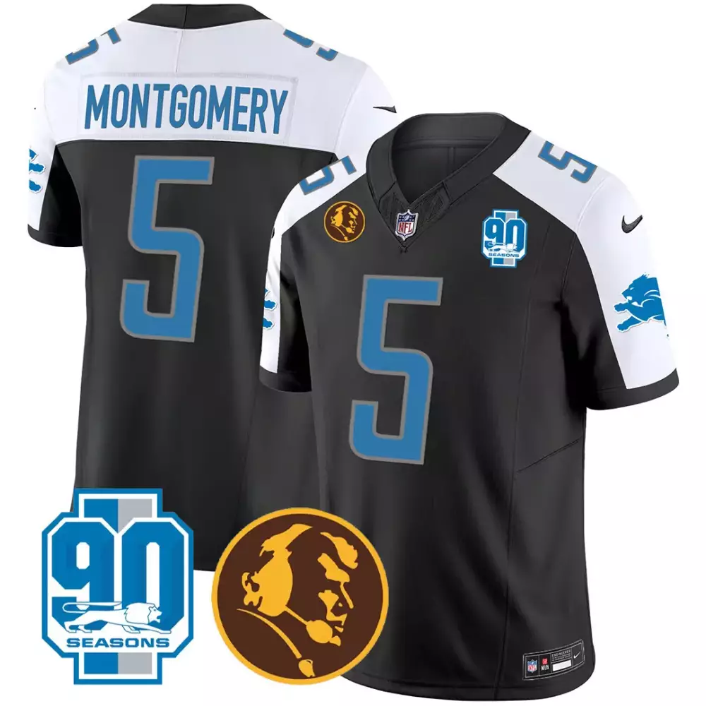 Montgomery 5 Detroit Lions 2023 90 Seasons Edition Jersey | Stitched Black Vapor Fan Gear | For Men, Women & Youth