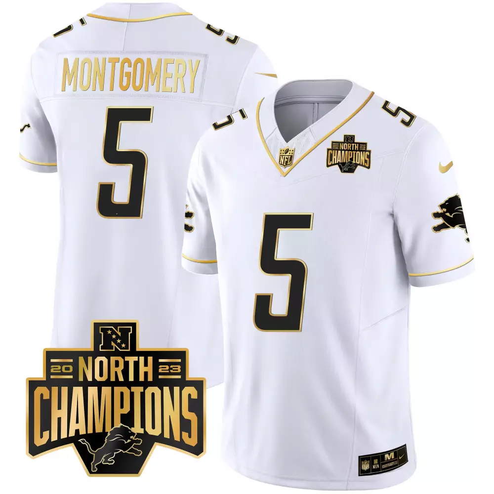 Montgomery 5 Detroit Lions 2023 Stitched Vapor Jersey | North Champions White | Limited Edition Fan Gear | For Men, Women & Youth