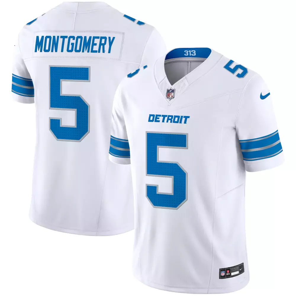 Montgomery 5 Detroit Lions 2023 Stitched Vapor Jersey | White Blue | Limited Edition Fan Gear | For Men, Women & Youth