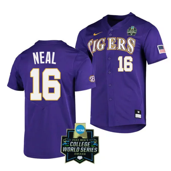 Neal 16 LSU Tigers 2023 Men's All Stitched Vapor Jersey | Purple | College World Series | For Men, Women & Youth