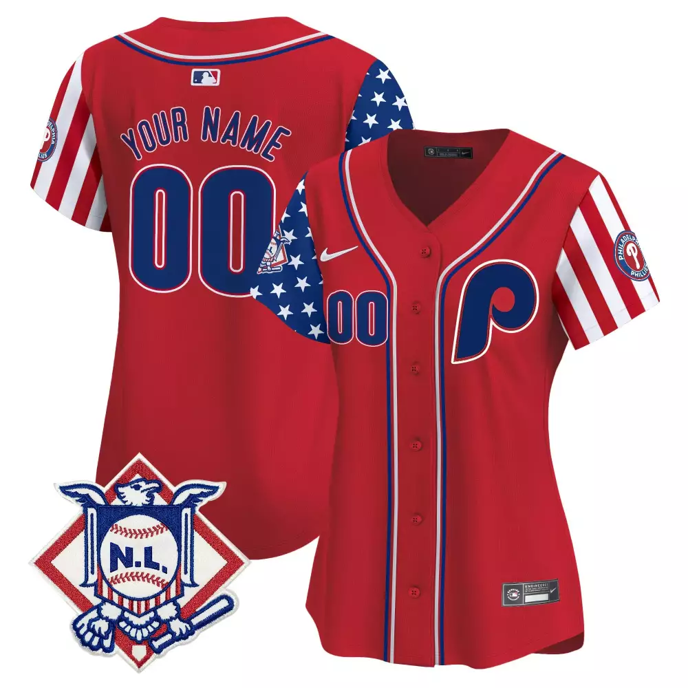 2023 Philadelphia Phillies Women's Stitched Vapor Jersey | Red Custom 00 with N L Patch | Perfect Gift Idea | For Men, Women & Youth