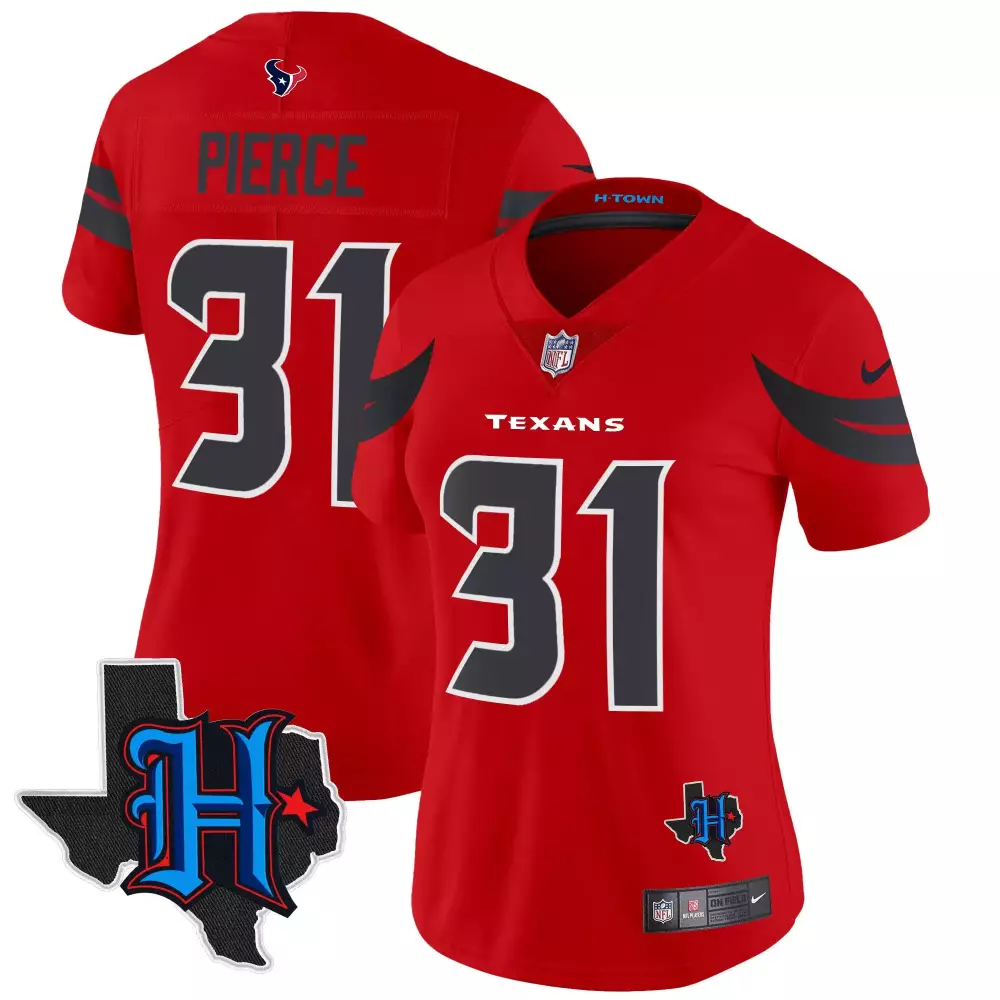 Pierce 31 Houston Texans 2023 Women's Red H Town Edition Vapor Jersey | All Stitched | For Men, Women & Youth