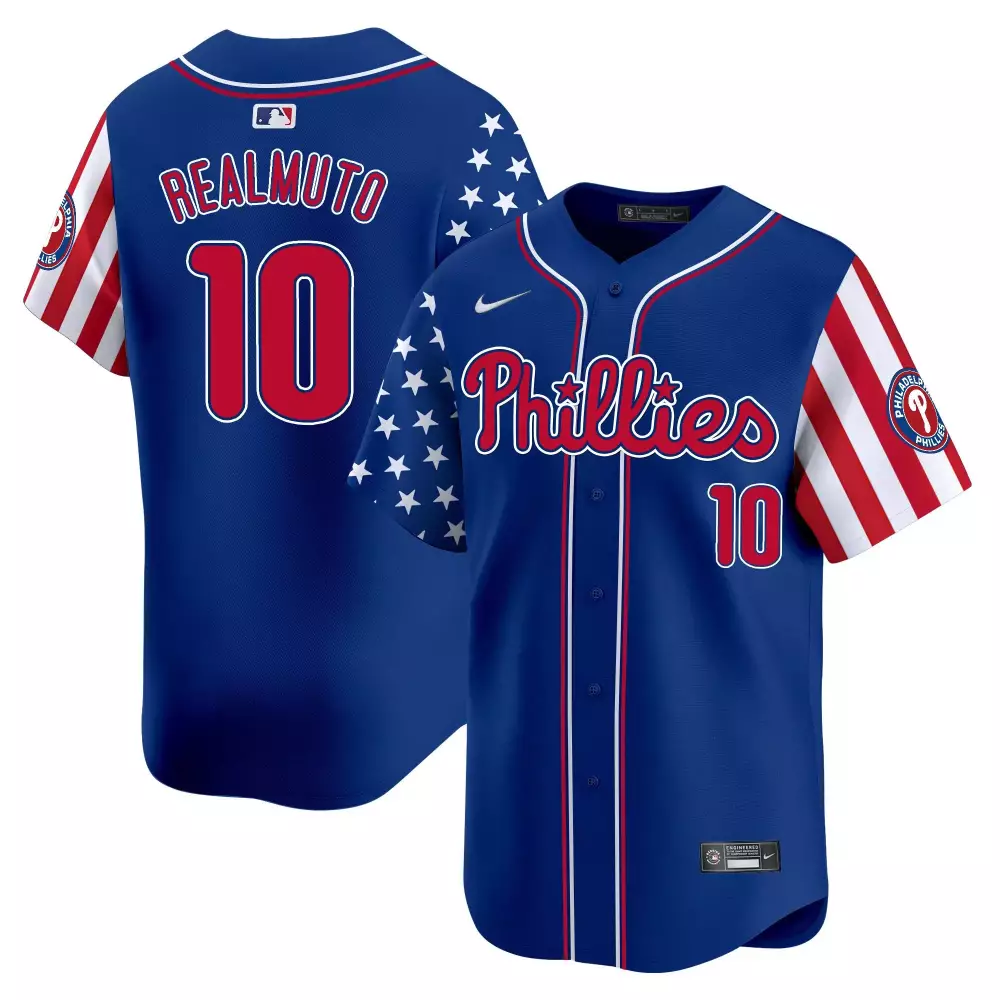 Custom Philadelphia Phillies Stars  MLB Realmuto 10 2023 All Stitched Vapor Red Stripes Baseball Jersey – Blue